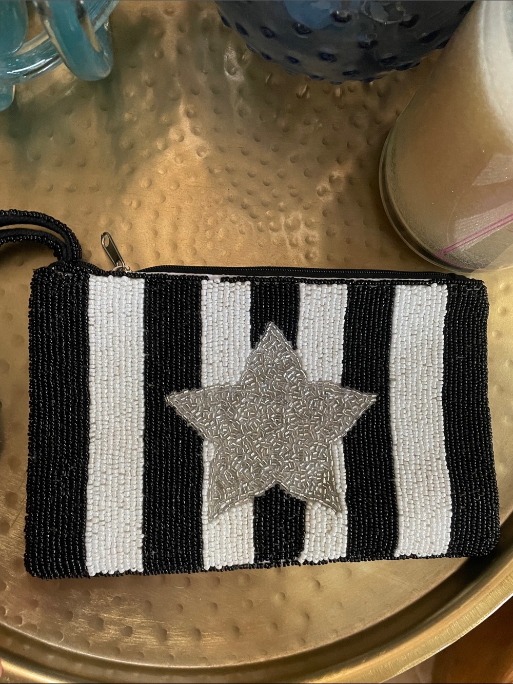 BOUTIQUE Black & White Beaded Stripe Wristlet with Silver Star - Picture 5 of 10